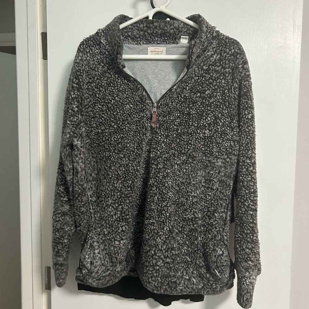 Plush Gray Sherpa Quarter-Zip Pullover